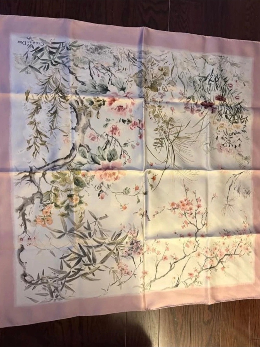 Christian Dior Floral Silk Scarf in Pink & Multicolor
